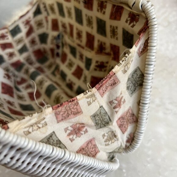 Miss Ellen Womens Vintage Basket Bag White Wicker Double Handle - Picture 5 of 12